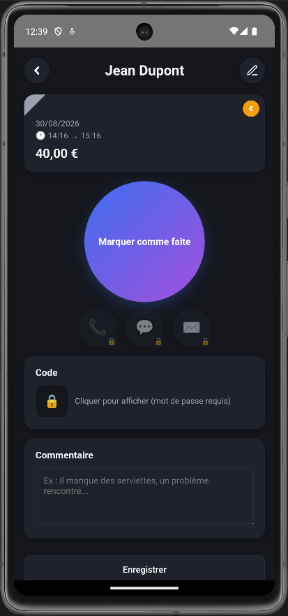 Fiche de prestation sur l'app mobile